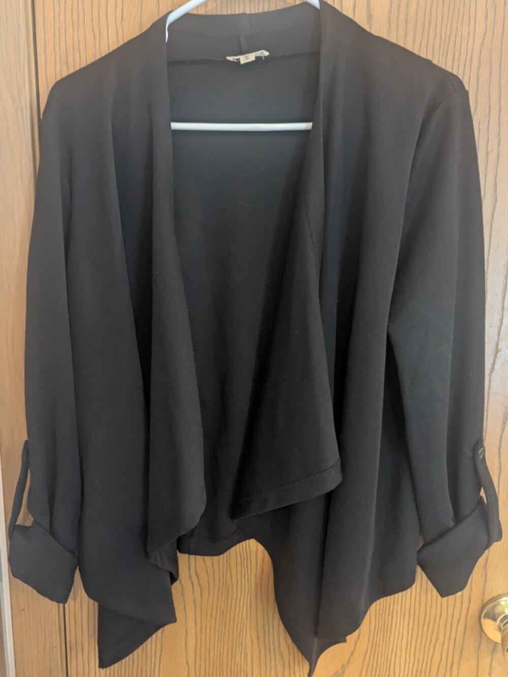 Hem & Thread Open Front Lightweight Cardigan Blazer Jacket Top Black - M